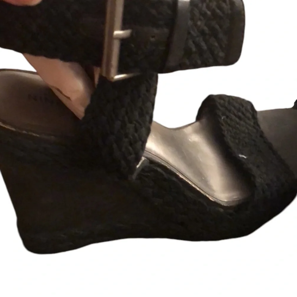 Nine West size 10 black sexy wrap ankle strap wedge